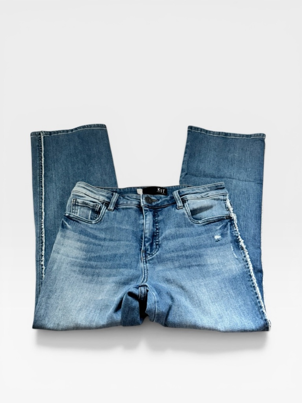 Kut from the Kloth Kelsey Fab Ab Ankle Flare distressed Light Blue Jeans Sz 4